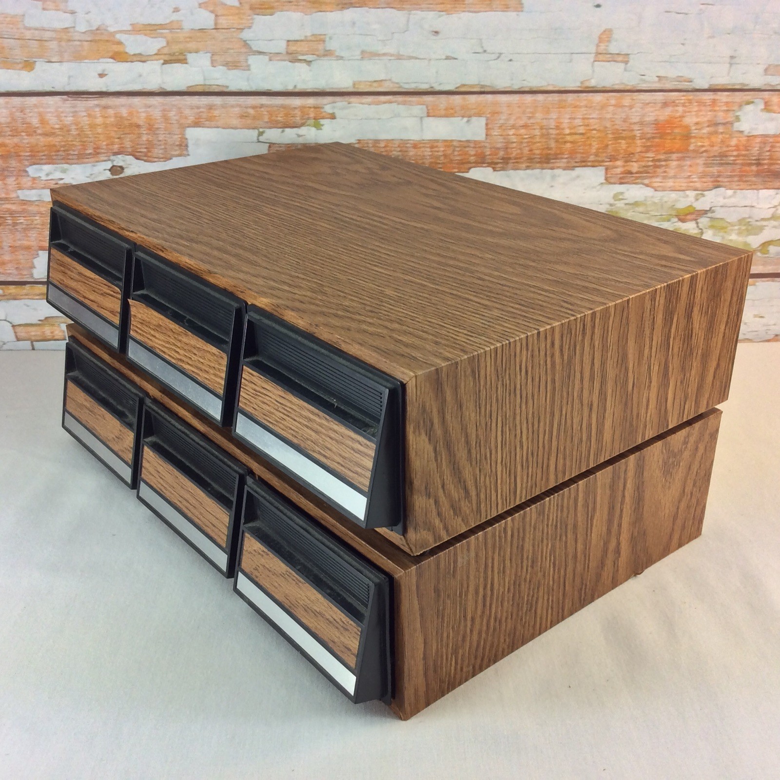Vintage Audio Cassette Tape 3 Drawer Wood Grain Cabinets Qty 2 Cases 36 Each
