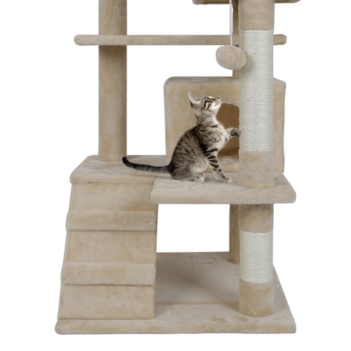 53" Cat Tree Furniture Kitten House Play Tower Scratcher Beige Condo Post Bed