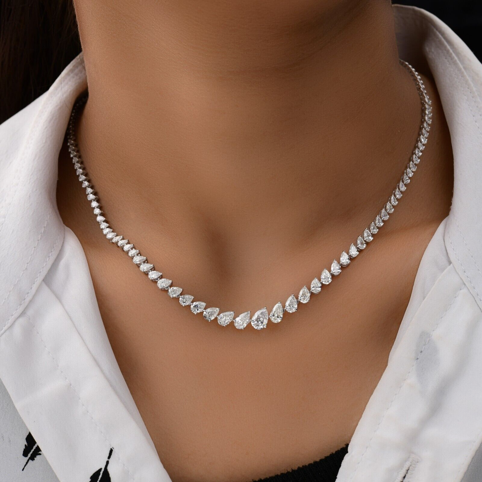 7.13 Ct Lab Grown CVD Diamond Tennis Necklace for Women 18k