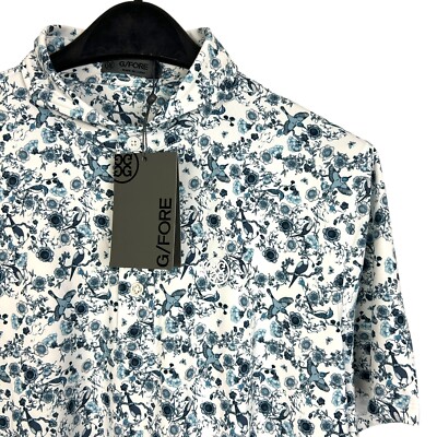 NEW G/FORE Men's L Botanic Garden Tech Jersey Golf Polo $120 Flowers Birds Ink