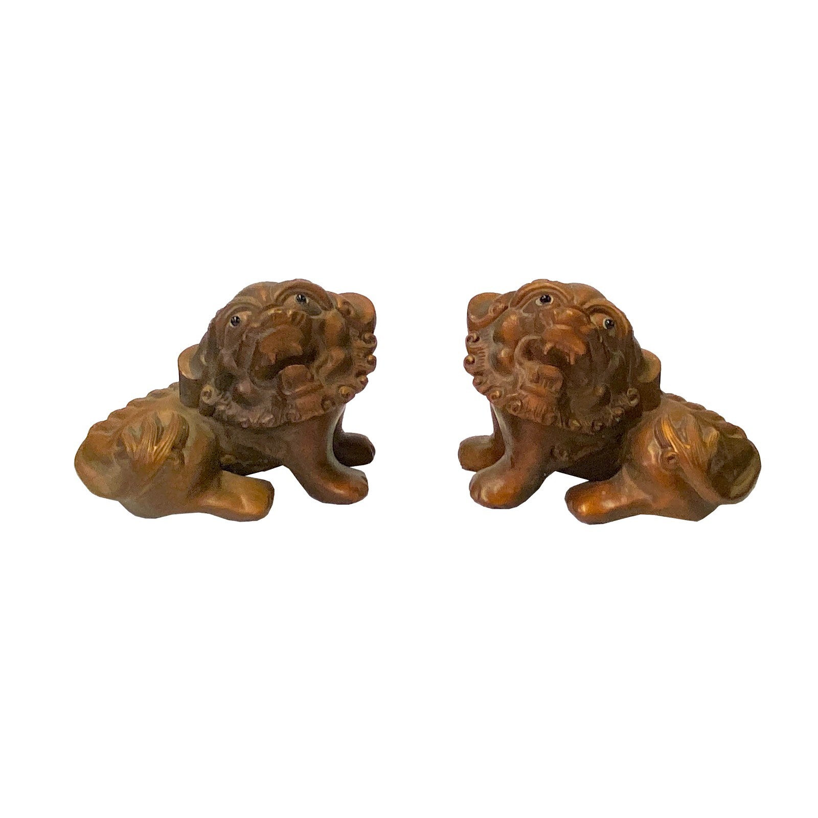Chinese Pair Wood Carved Mini Foo Dog Lion FengShui Figures ws2365S Chinese Pair Wood Carved Mini Foo Dog Lion FengShui Figures ws2365S