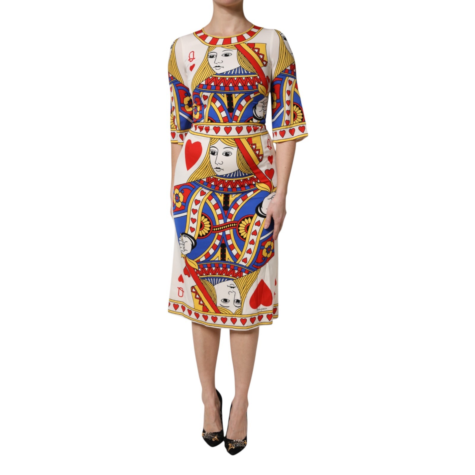 DOLCE & GABBANA Dress White Queen Of Heart Short Sleeve Midi