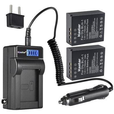 Kastar Battery LCD AC Charger for Genuine BLH-1 Olympus OM-D E-M1 Mark II Camera