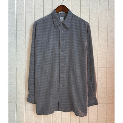 Elliott Textured Grid Pattern Grey 100% Polyester Button Down Shirt Mens Medium