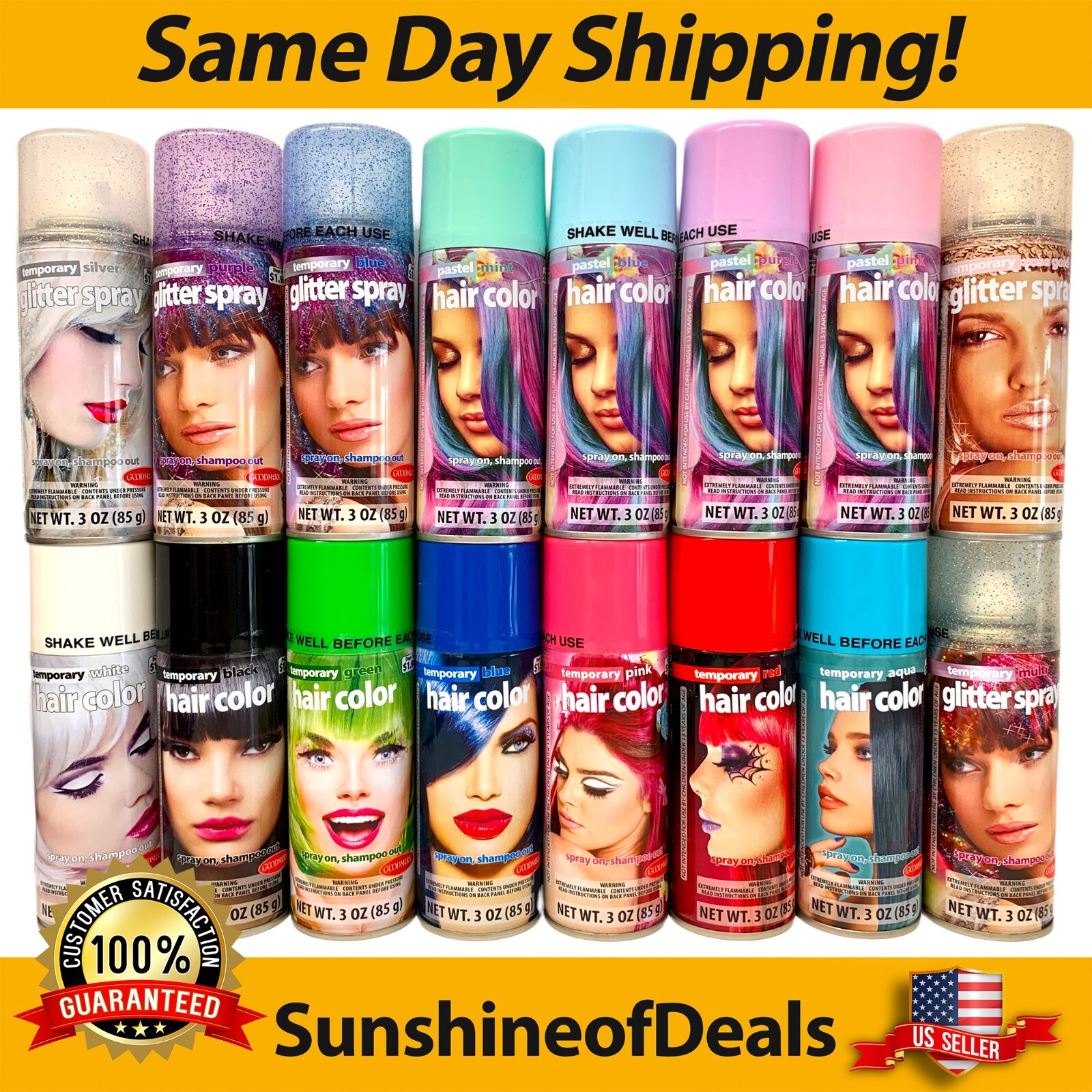 kid applying purple hair spray with supervision