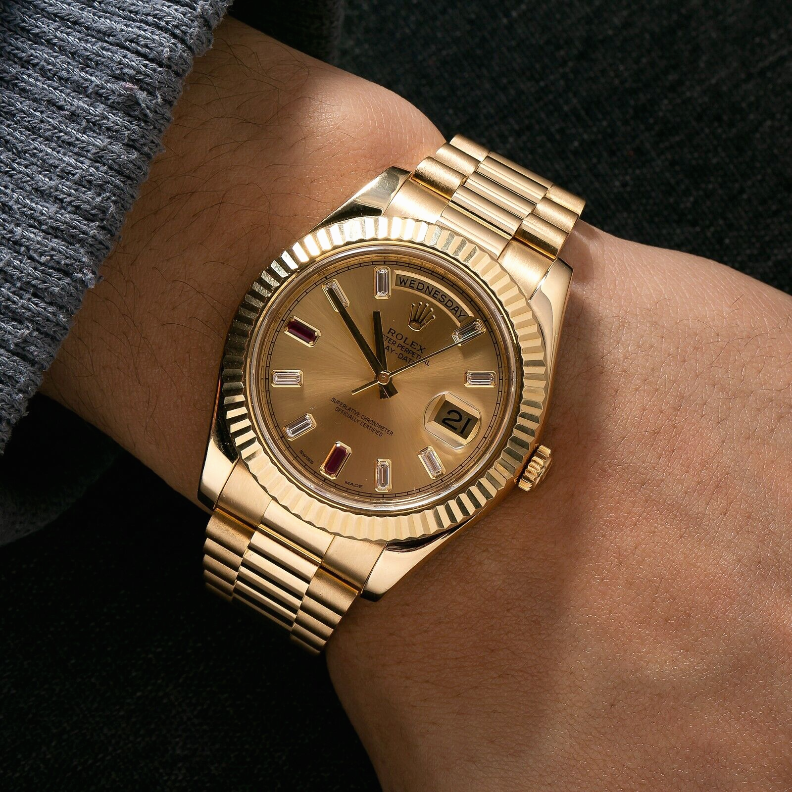 【待望★】 41mm 218238 II Day-Date Rolex Diamond Yellow Dial Ruby & アクセサリー