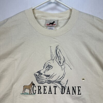 Vintage Gr8 Dogs T-Shirt XL Great Dane Embroidered Short Sleeve Ivory NEW
