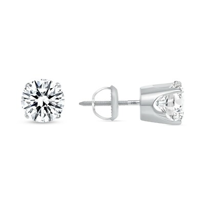 Pre-owned Shine Brite With A Diamond 3.50 Ct Round Cut Earrings Crown Set Studs Real Solid 14k White Gold Screw Back In White/colorless