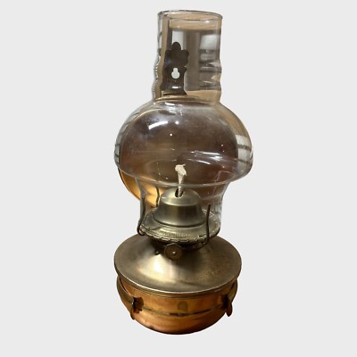 Vintage Kaadan Ltd Oil Wall Hanging Removable Brass Hurrican Lamp Glass Shade