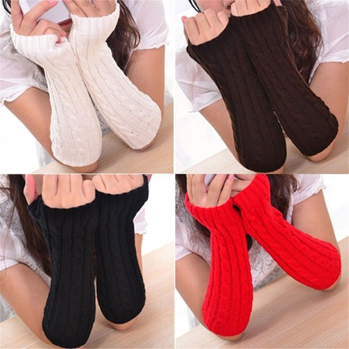 Neu Damen Handschuhe Winter Wärmer Lang Fingerlose Handstulpen Strick Armstulpen