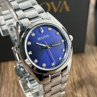 Bulova Women's Watch Surveyor Diamond Blue Dial Stainless Steel Strap 96P229