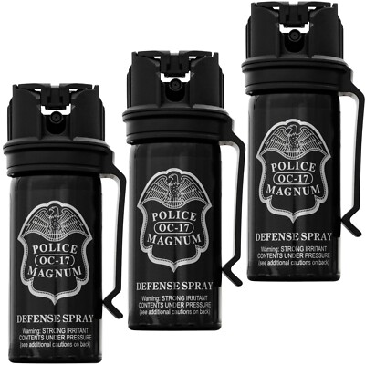 3 POLICE MAGNUM Pepper Spray 2oz Stream Flip Top Belt Clip Self Defense Security
