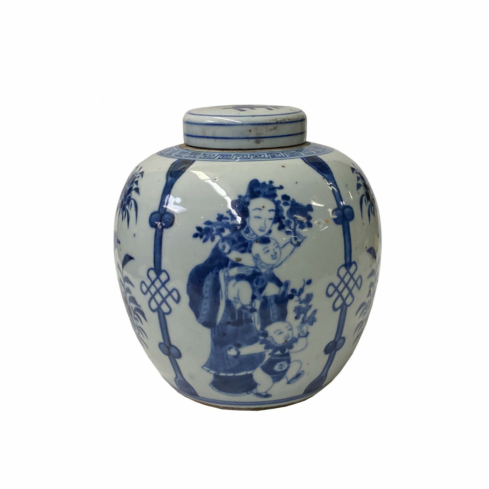 Hand-paint Family Graphic Blue White Porcelain Ginger Jar ws1747S Hand-paint Family Graphic Blue White Porcelain Ginger Jar ws1747S