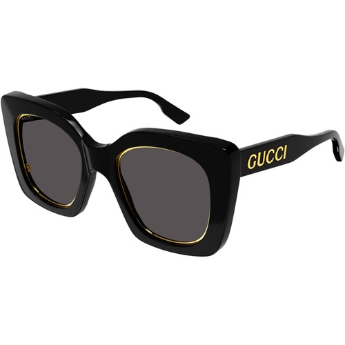 Pre-owned Gucci Women's Sunglasses Grey Nylon Lens Shiny Black Plastic Frame Gg1151s 001 In Gray