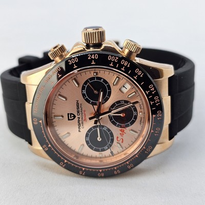 Pagani Design Men's Watch 40MM Case Gold Black Dial Black Plastic Bands Quartz