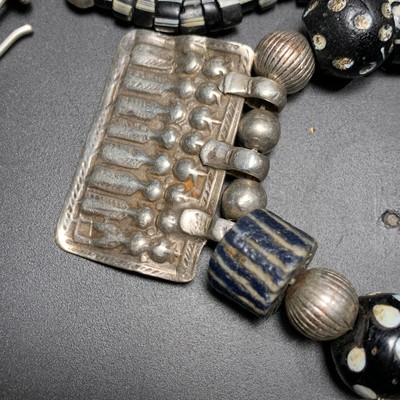 Vtg Tribal Ethnic Silver Plat Ethiopian Amulet Venetian Bohemian Glass Necklace