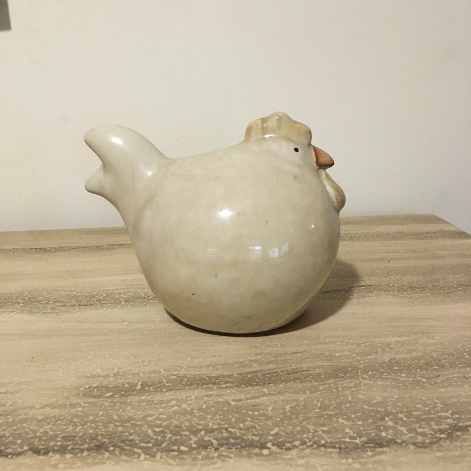 Medium Chubby Chicken Hen Bird Figurine Cream Beige Brown Farmhouse Rustic Decor