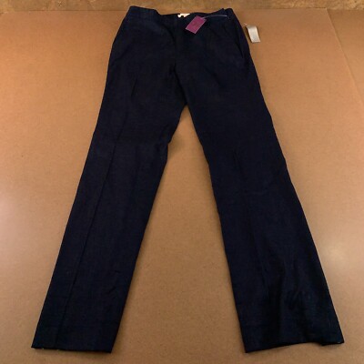 Etcetera Womens Size 8 Deep Navy Linen Blend High Rise Pocketed Flare Pants NWT