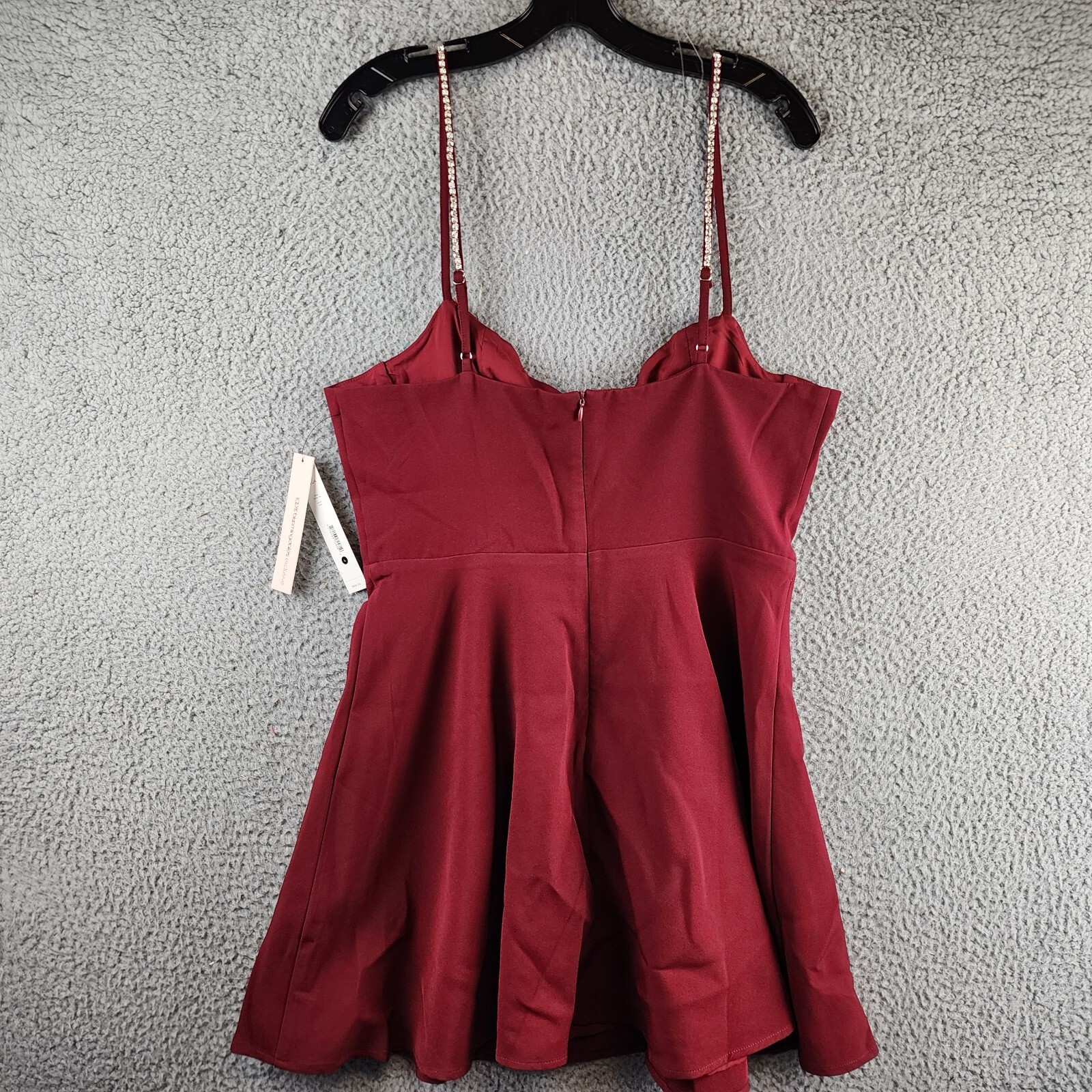 Aqua Crystal Trim Mini Dress Women's Large Wine Sweetheart Neck - Picture 7 of 14