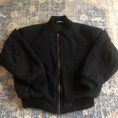 HUGO BOSS wool cashmere bomber jacket Black coat Vintage Size Large Italy EUC