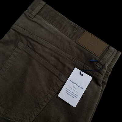 Peter Millar Superior Soft Corduroy 5 Pocket Pants Olive Leaf Green 40x34 $170