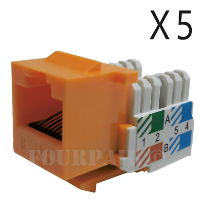 5x Pack Lot CAT6 Network RJ45 Port 110 Punch Down Keystone Snap-In Jack Orange