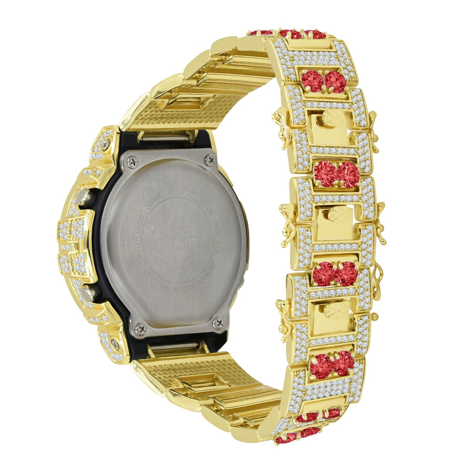 Pre-owned G-shock Ruby Red Solitaire Custom Authentic Casio  Dw 6900 Yellow Gold Tone Watch