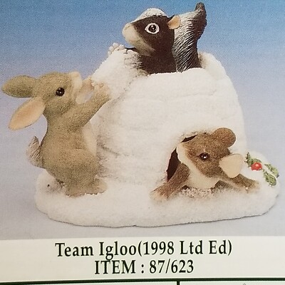Vtg 1998 Charming Tails Figurine Team Igloo Ltd Ed Christmas Fitz & Floyd