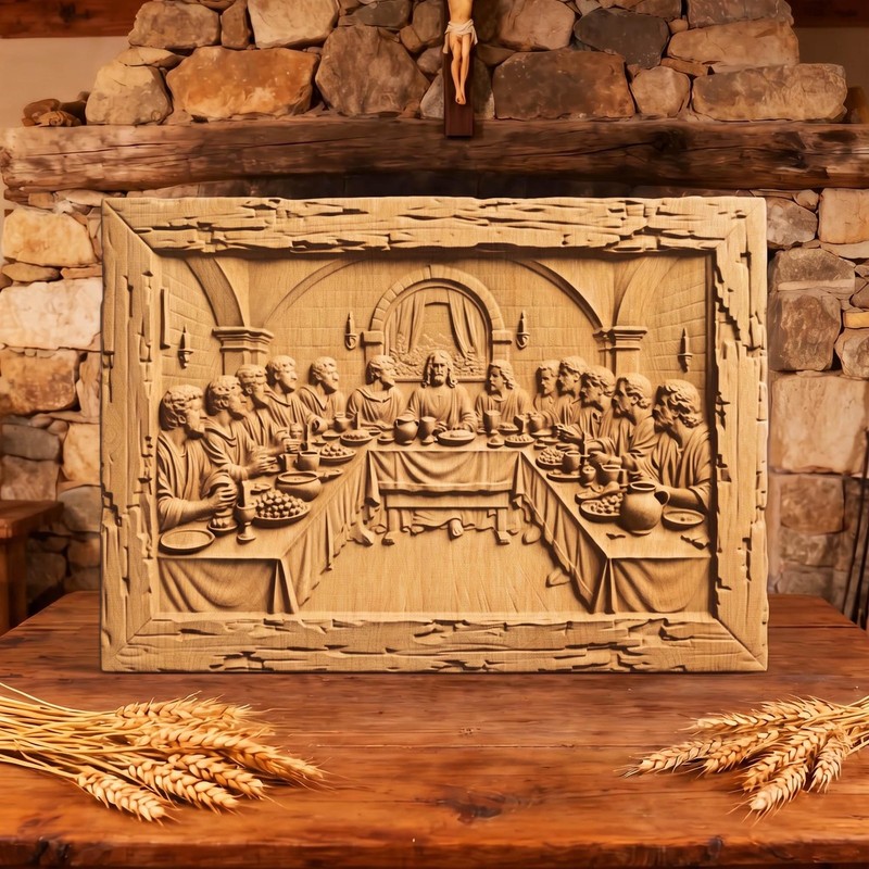 The Last Supper Rustic Frame Wooden Carved Handmade Christian Icon Home Decor