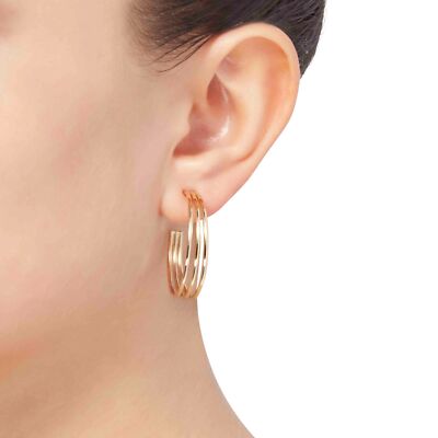 Pre-owned Welry 30mm Tapered Triple Tube Hoop Earrings In 14k Yellow Gold