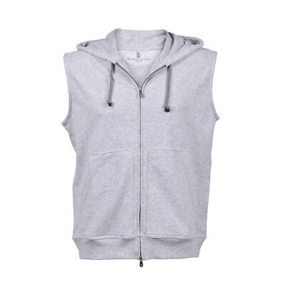 Pre-owned Brunello Cucinelli Men's 100% Cotton Athletic Gym Hoodie Sweatshirt Vest In Gray