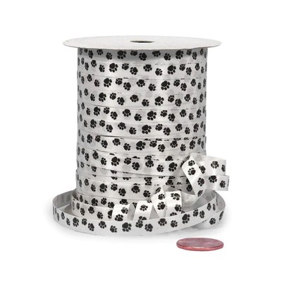 Dog Ribbon | Black and White Paw Print Ribbon - 1/4in. x 250 Yds (pm4491126)