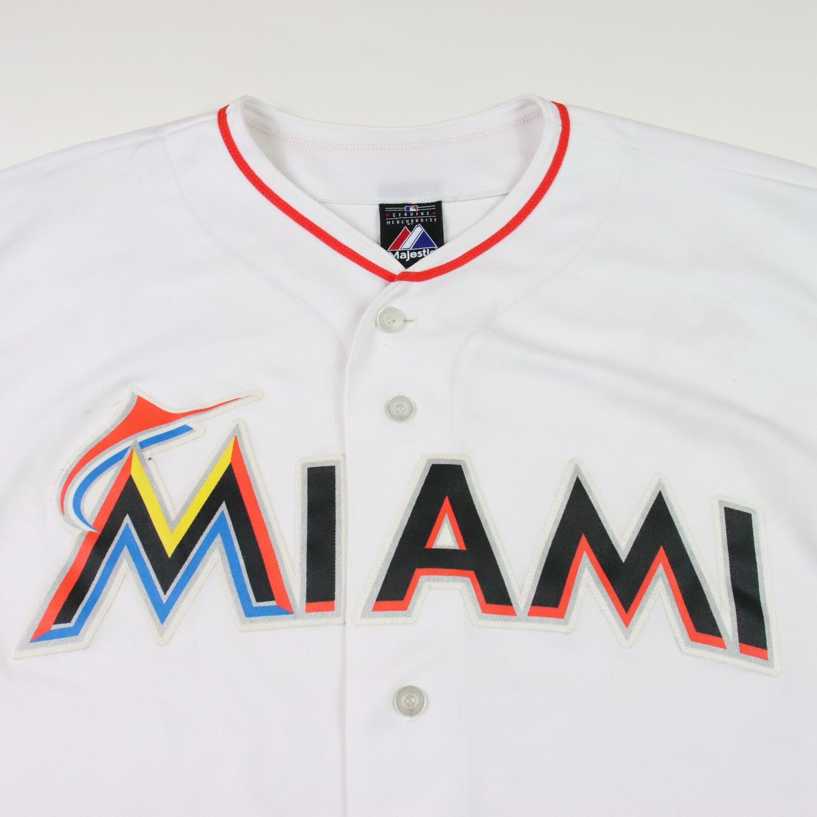 Miami Marlins Majestic Major League Baseball Jersey 2X White Logo Blank Button