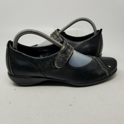 black leather womens slip ons