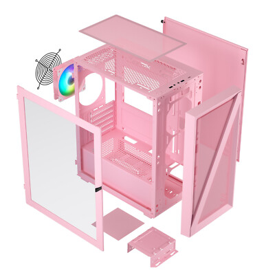 Vetroo M05 Pink Micro ATX Gaming Computer PC Case M-ATX / ITX w/ 120mm ARGB Fan