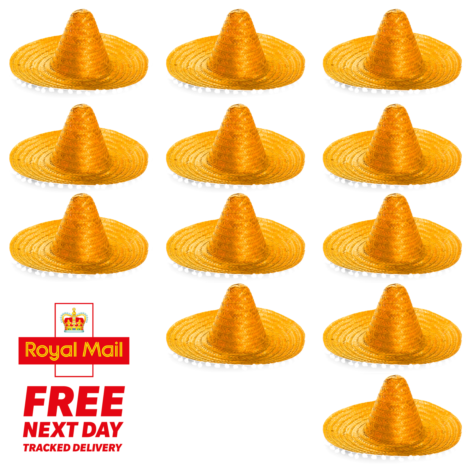 12 X ORANGE MEXICAN SOMBRERO HAT WILD WEST FANCY DRESS COSTUME