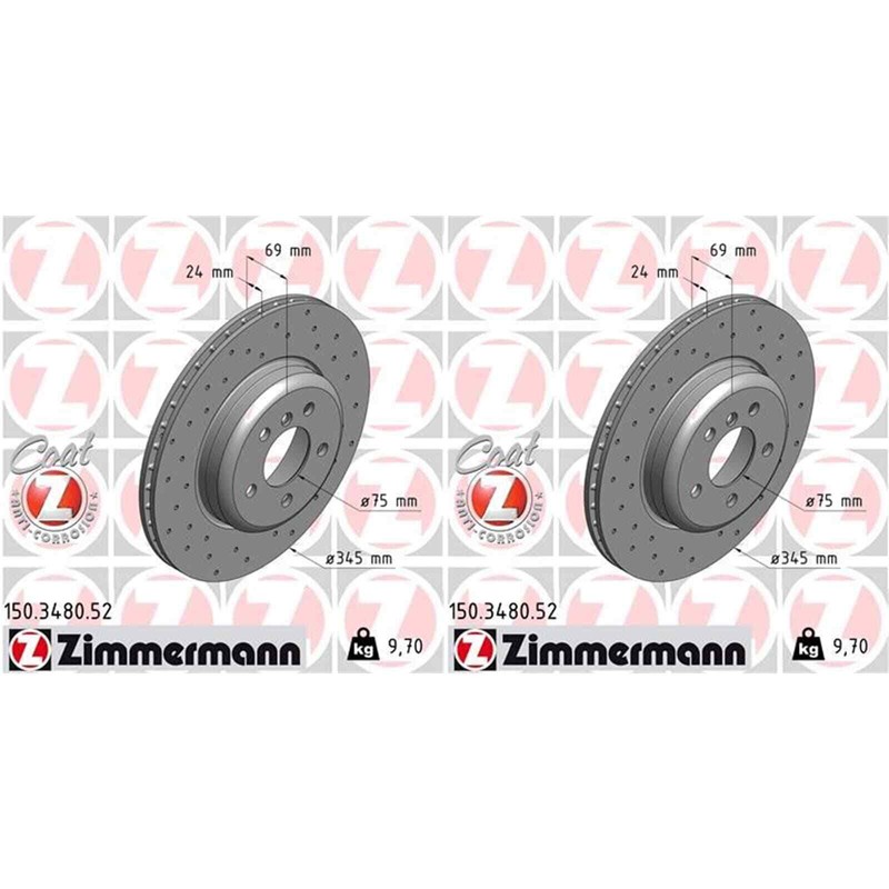 2x Zimmermann Disques De Frein 345mm PerforÃ© ArriÃ¨Re Convient Pour Bmw 5 6 7