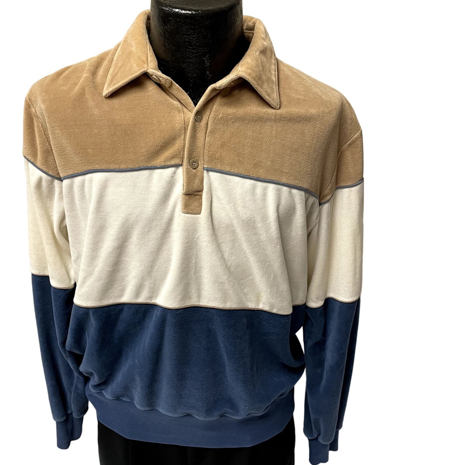 Vtg 70's Saturdays in California Men Blue White VELOUR