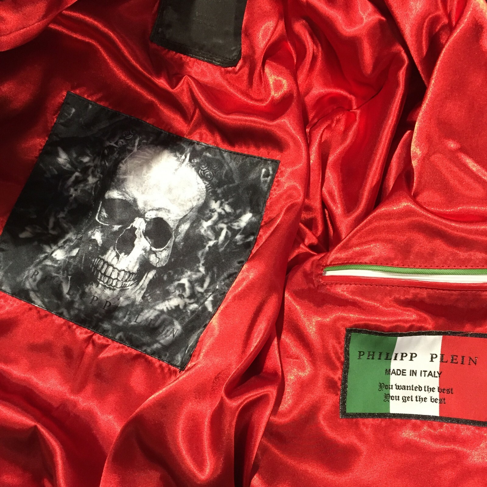 PHILIPP PLEIN PHILIPP PLEIN TEDDY BEAR CRYSTAL PRINTED MEN'S GENUINE LEATHER SLEEVES JACKET