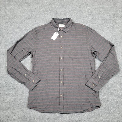 Marine Layer Shirt Mens Medium Gray Stripes Button Up Marge Arguello Adult NEW