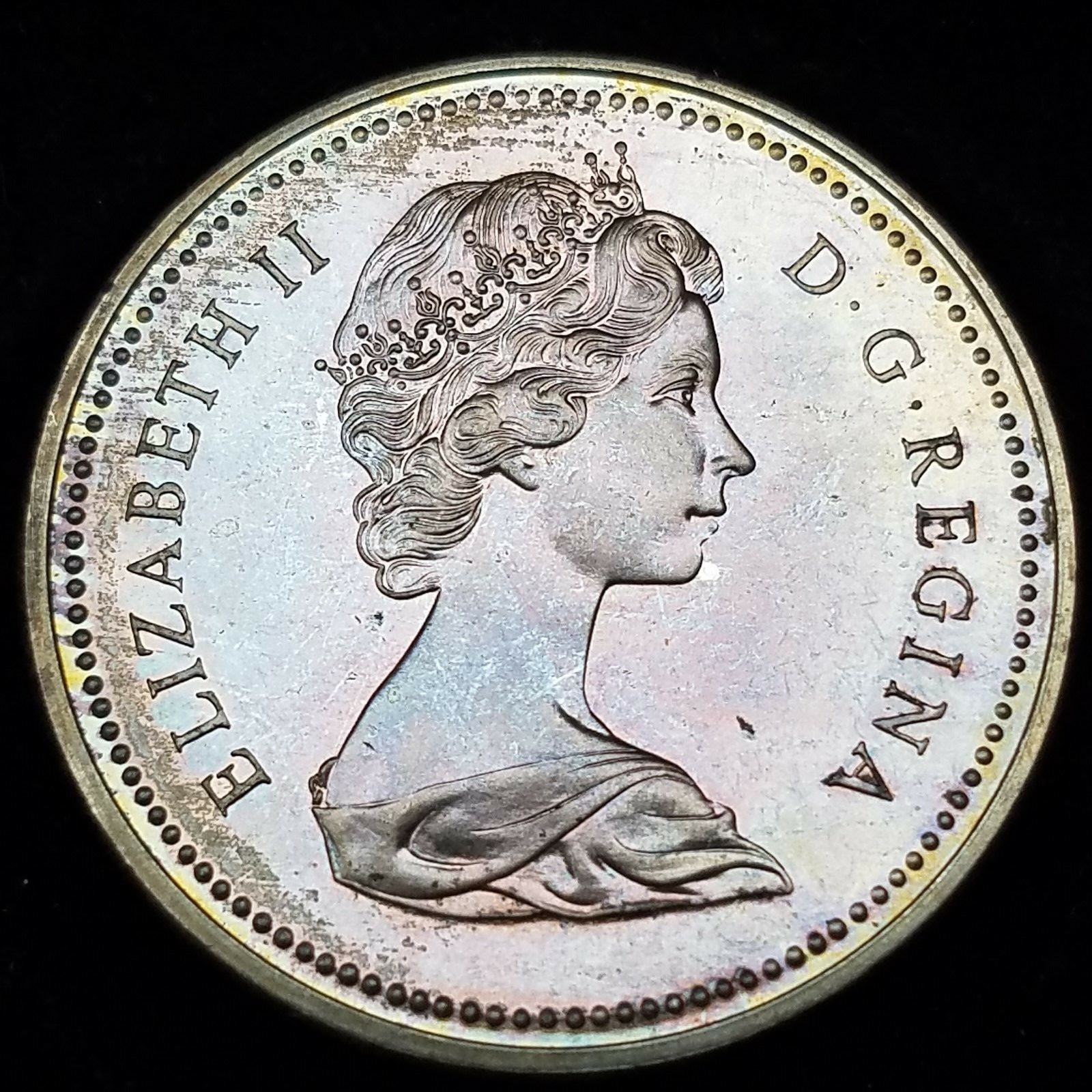 GREAT TONING 1971 GEM PROOF LIKE CANADIAN SILVER $1 ,-TONED C100702