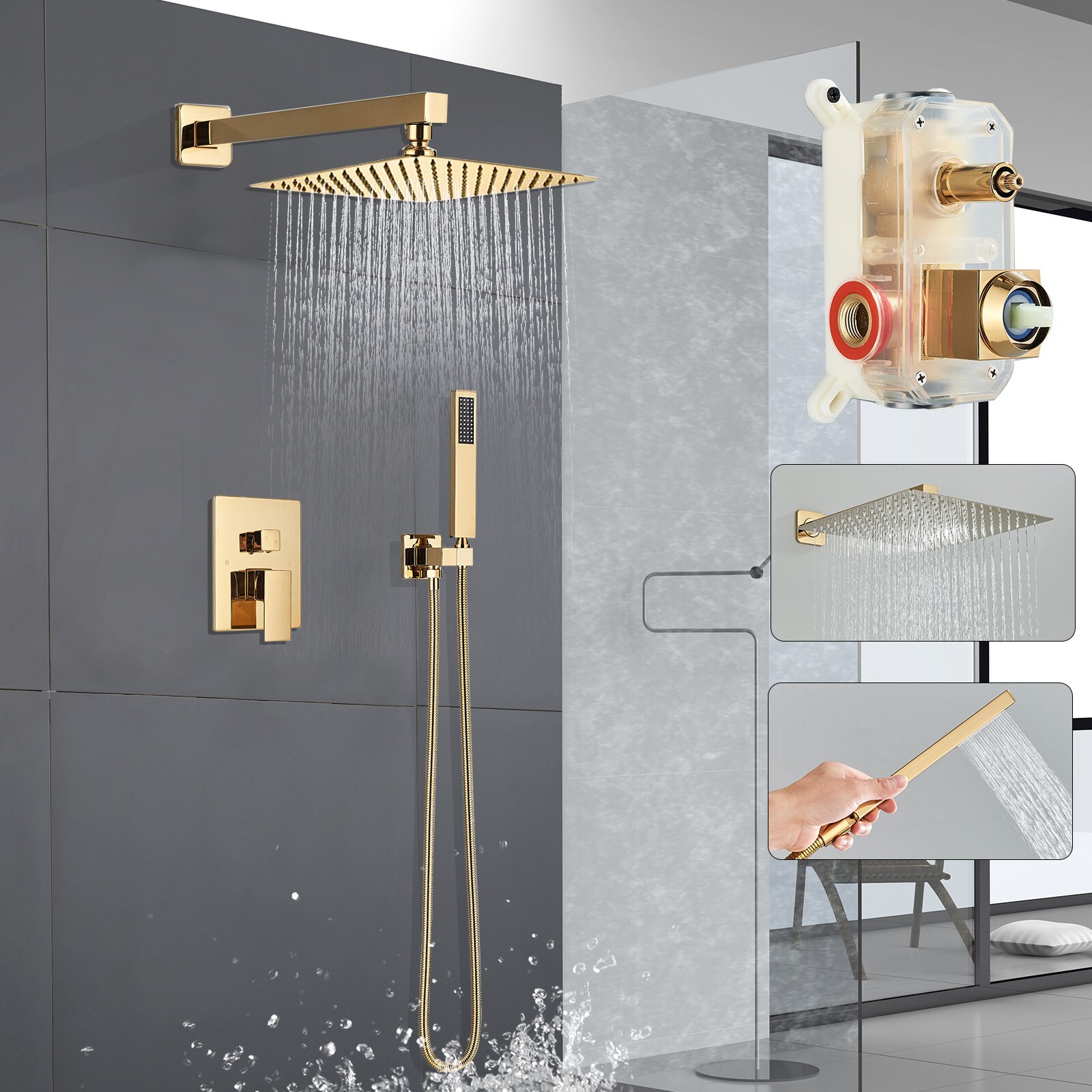 Gold Shower Faucet Set Shower System with Mixer Valve 12