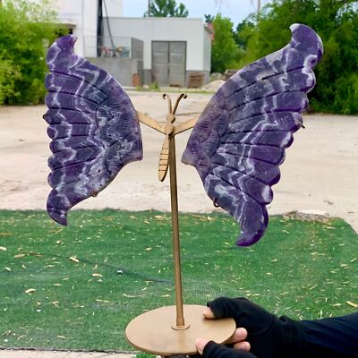 2.36LB Natural Dream Amethyst Quartz butterfly portrait Crystall Carved Special