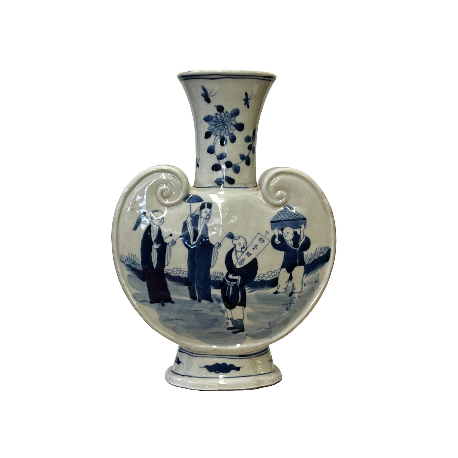 Chinese Blue White Porcelain Ru Yi Flat Body People Theme Vase ws2996S Chinese Blue White Porcelain Ru Yi Flat Body People Theme Vase ws2996S