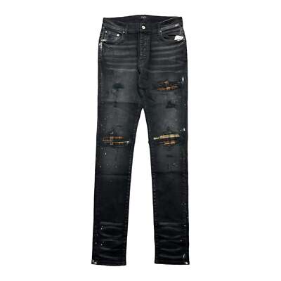 Pre-owned Amiri Mx1 Brown Plaid Patch Jeans Aged Black