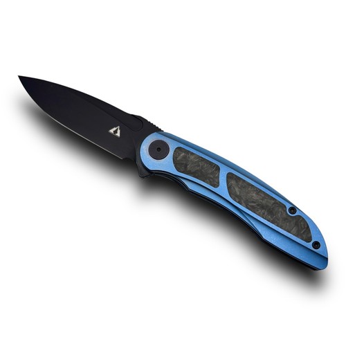 CMB Made Knives Knight Folding Knife 3.74" M390 Blade Blue Titanium/CF Handle