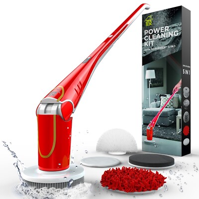 Ultimate Red Portable Electric Spin Scrubber  - 5 Versatile Brush Heads Included