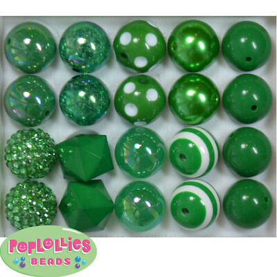 Mixed styles of Emerald green 20mm acrylic chunky Bubblegum Beads 20pc