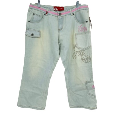 Ecko Red Y2K Capri Jeans Blue Pink Light Stretch Denim Embroidered Juniors 19