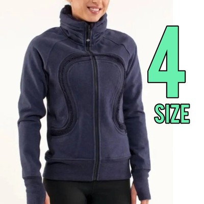 Lululemon Cuddle Up Jacket Zip High Neck Cozy Scuba Size 4 Thumbholes Navy 